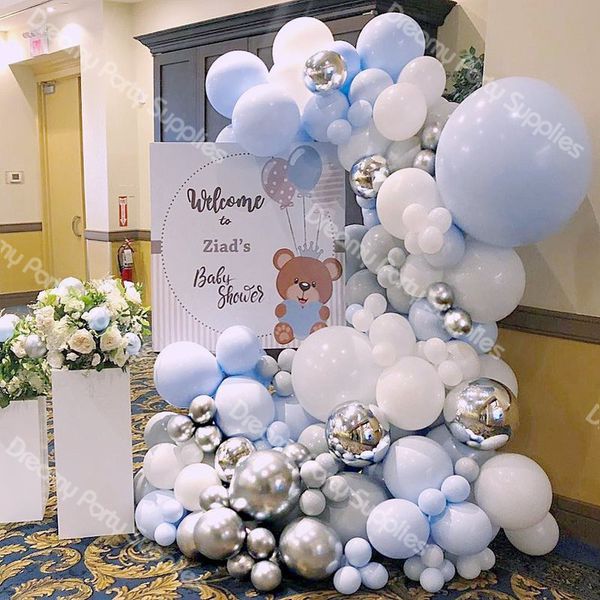 

143pcs balloons garland kit pastel macaroon blue & gray white latex balloon baby shower happy birthday anniversary party decor