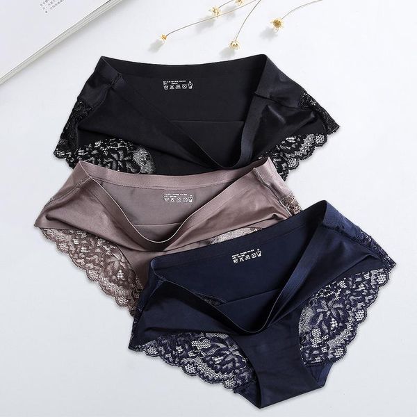 

women's panties luxury pearl cloth lace stitching underwear one-piece seamless breifs women woman briefs, Black;pink