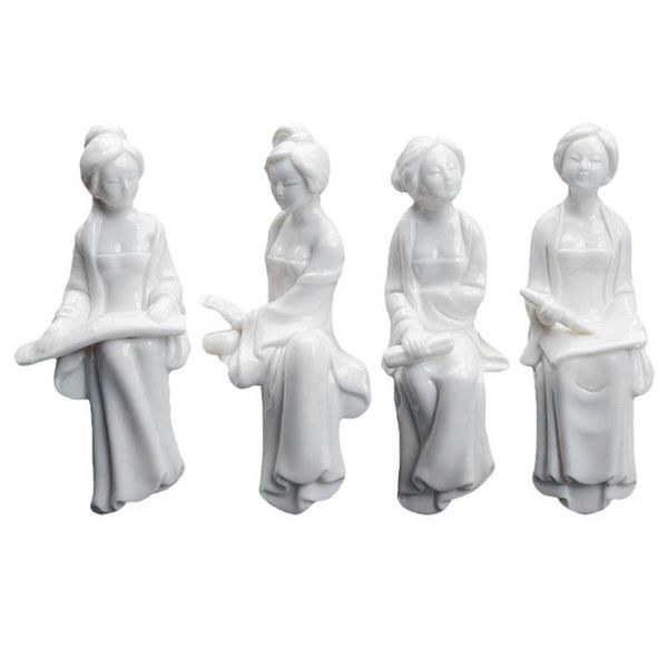 

4pcs ceramic women figurines porcelain yoga meditation statue mini fairy garden ornaments for monthers day decorative objects &
