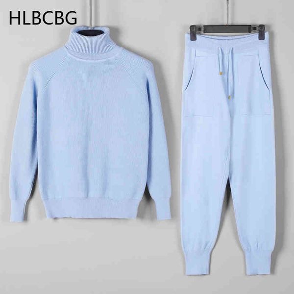 

women's tracksuits two piece set knit sport suits thick warm turtleneck sweater + drawstring harem pants winter jogging outfits jz, Gray