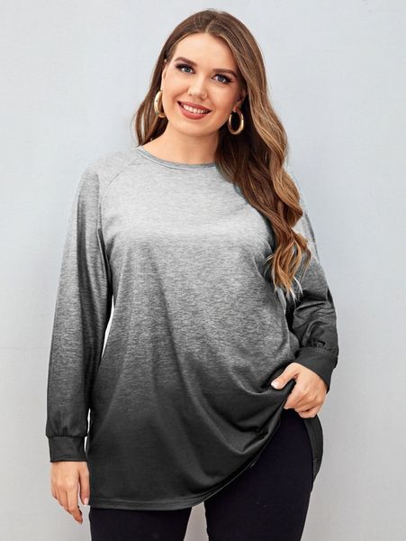 

plus ombre print raglan sleeve tee p4my#, Black
