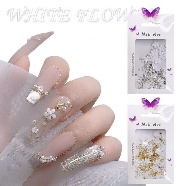 

nail art decorations mixed size steel ball white three-dimensional five-petal flowers resin flatback diy jewelry/nail decoration, Silver;gold