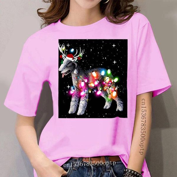 

women's t-shirt t-shirt-black christmas lights bedlington terrier dog t-shirt-women's, White