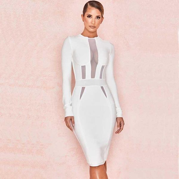 

casual dresses wholesale est women white long sleeve elastic tight perspective celebrity cocktail party bandage dress(l2827), Black;gray