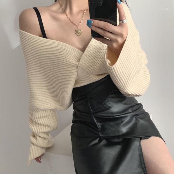 

women solid sweater female woman autumn winter 2021 arrival runway jumper v neck slim elegant thick knitted women's sweaters, White;black