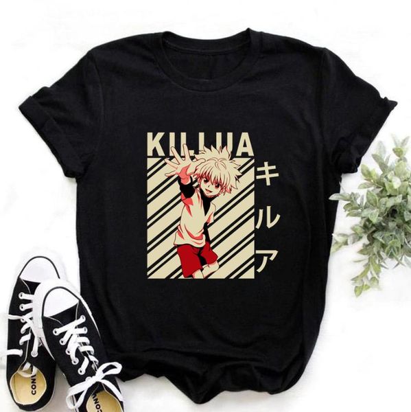 

women's t-shirt japanese anime x graphic tees harajuku kawaii killua tshirt funny hisoka t shirt 90s women clothing, White