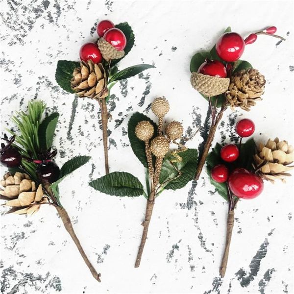 

decorative flowers & wreaths 5pcs artificial flower fake snow frost pine branch cone berry holly diy xmas tree ornament home christmas decor