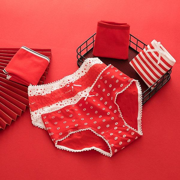 

women's panties red underwear lace seamless underpants girls cotton soft comfort briefs mid waist lingerie for female, Black;pink