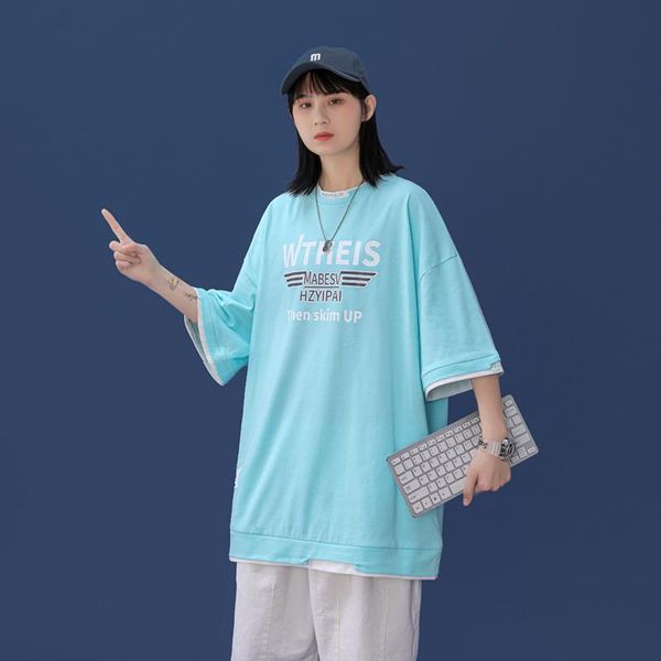 

women's t-shirt henchiry style short sleeve summer fashion leisure women half neutral harajuku couple loose large cotton, White