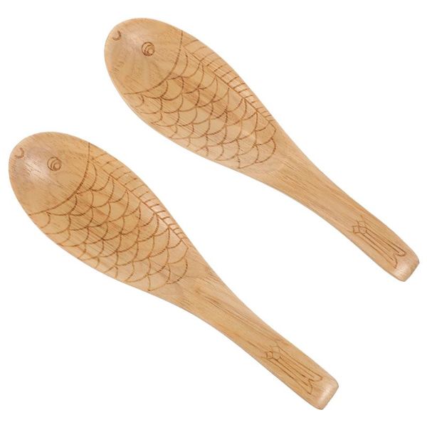 

spoons 2pcs wooden fish pattern scoop wood soup spoon kitchen utensils