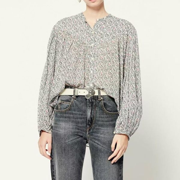 

women's blouses & shirts 2021 early autumn vintage print blouse ladies o-neck single-breasted shirt and, White