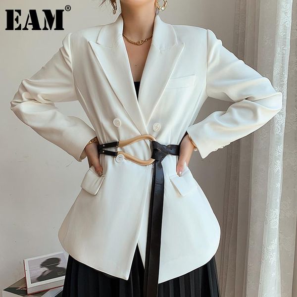 

[eam] women white brief temperament blazer lapel long sleeve loose fit jacket fashion tide spring autumn 2021 1db324 women's suits & bl, White;black