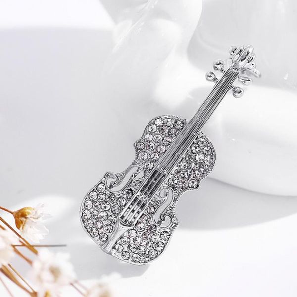 

pins, brooches fashion silver color brooch pins for women shiny zircon violin jewelry elegant personality clothing accessories, Gray