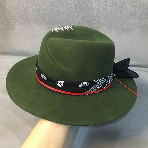 

fedora winter wool green hat wide-brim hats han edition sir personality fashion tide restoring ancient ways of england, Blue;gray