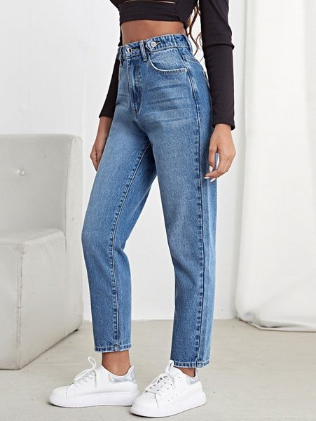 

high waist mom fit jeans m0wu#, Blue