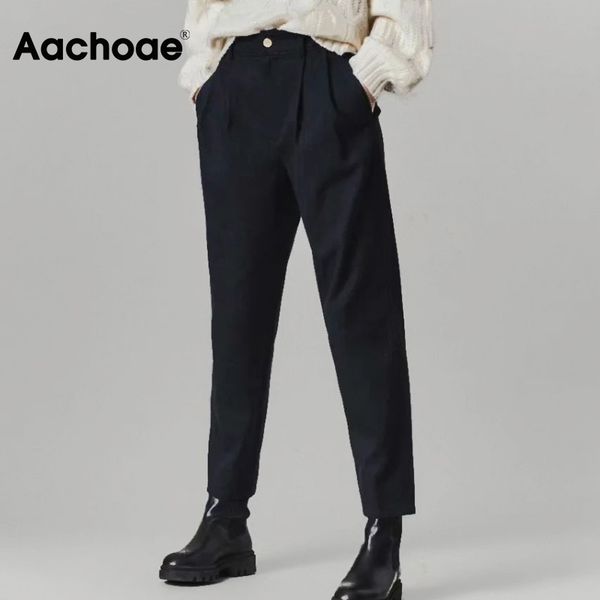

aachoae fashion high waist pleated pants women office wear casual long trousers ladies solid color zipper fly pants bottoms 210413, Black;white