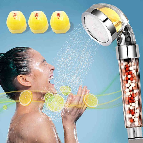 Banyo İyonik Mineral Boncuk Duş Başlığı C vitamini ile Duş Filtresi Yüksek Basınç Tasarrufu Su El Spa Duş H1209