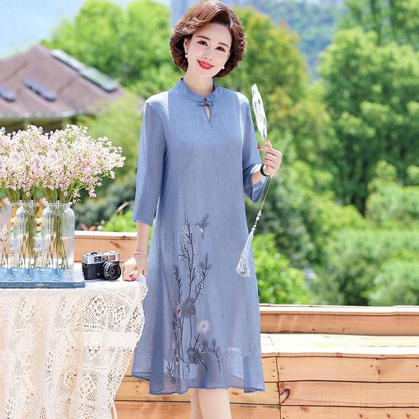 

spring summer women cheongsam improved version noble dress mother fashion loose thin pullover chiffon s547 casual dresses, Black;gray
