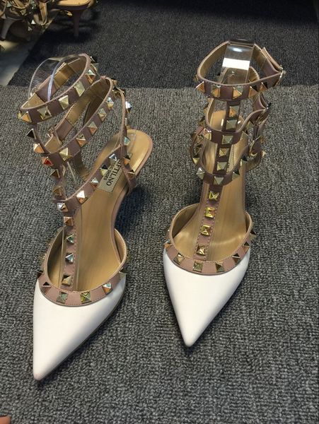 

luxury designer women high heels dress shoes party fashion rivets girls pointed toe buckle platform pumps wedding black white pink