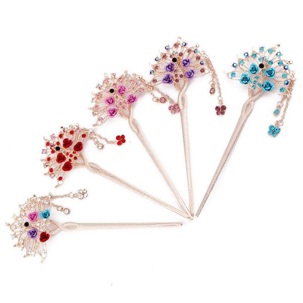 

classic retro fringed headdress rose hairpin hair pin gsfz007 mix order hairpins, Golden;silver