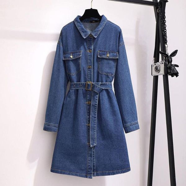 Casual Kleider Vintage Jeans Kleid 2021 Herbst Große Größe frauen Lange Lose Hülse Denim 4XL 5XL Weibliche Vestidos Plus kleidung