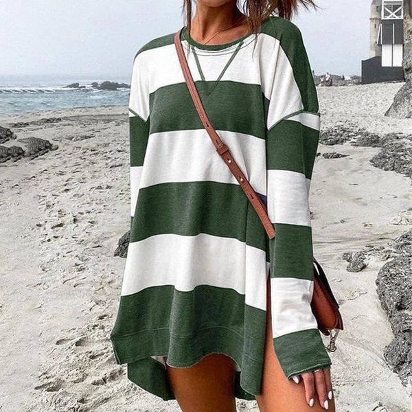

women's hoodies & sweatshirts fashion autumn ladies colorblock striped o-neck long sleeve pullovers sweatshirt loose oversize top, Black