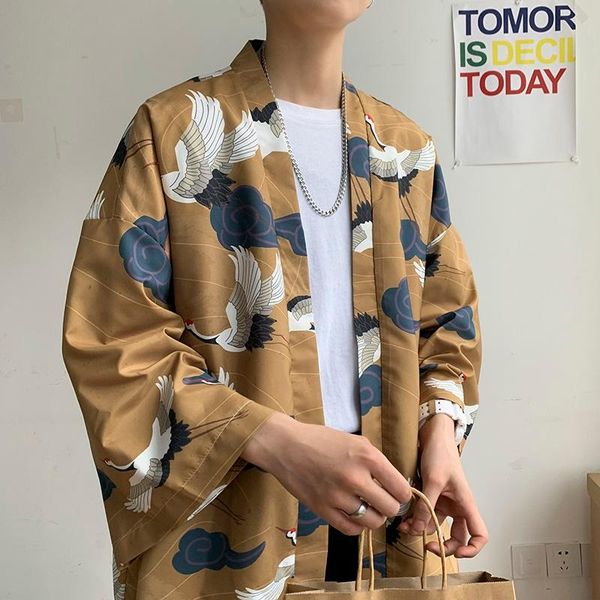 

japanese kimono man haori yukata asian streetwear samurai costume cardigan shirt men traditional kimonos 10890 ethnic clothing, Red