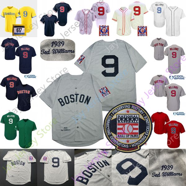 Ted Williams Jersey 1939 Branco Cinza Creme Cooperstown 2021 City Connect Jogador Dia dos Pais Saudação ao Serviço Marinho Vermelho Verde Tamanho S-3XL Adulto