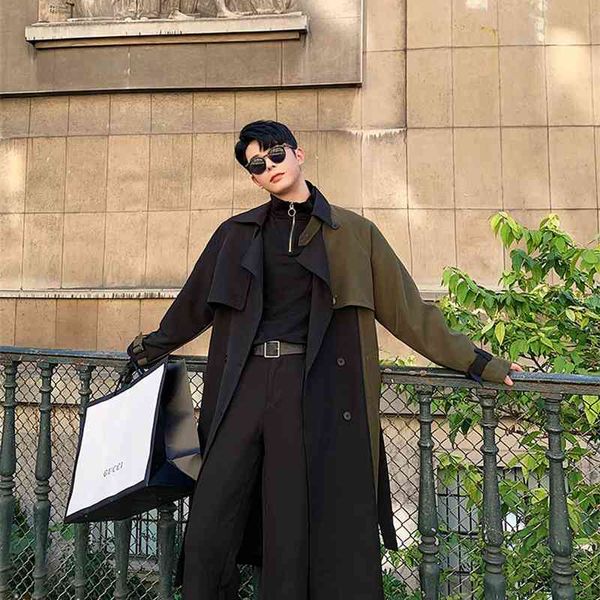 

downs autumn and winter stitching loose casual retro jacket long windbreaker men's hip-hop style windbrea, Black