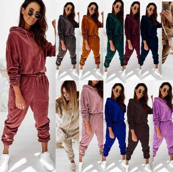

women velvet jumpsuits fashion tracksuits winter two piece pants running sport track suit 2 pieces jogging sets womens clothing 2021, White