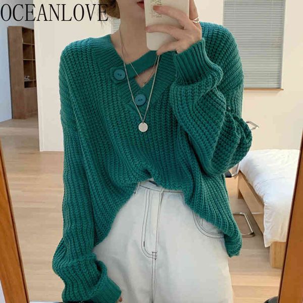 

v neck loose women sweaters korean retro spring autumn elegant mujer sueteres fashion pullovers 19589 210415, White;black