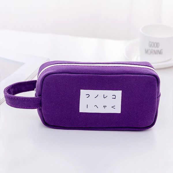 

pencil bags student simple text large capacity case zipper canvas makeup stationery uy8