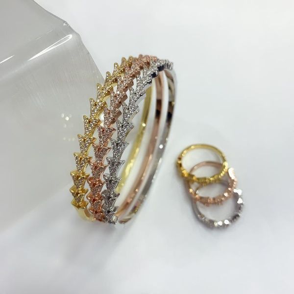 

three color bracelet set classic hand made copper zircon bracelet with ring set fashion jewelry b0872, Black