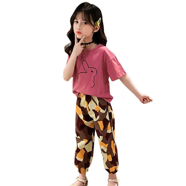 

kids clothes girls tshirt + pants casual style outfit summer childrens clothing 6 8 10 12 14 210528, White