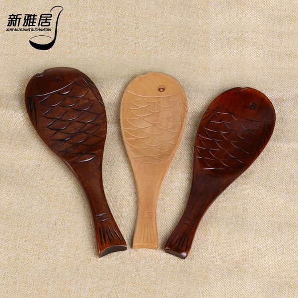 

spoons -selling wood color nanmu and lotus fish spoon old paint scales interesting rice