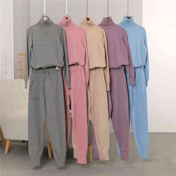

Women's Two Piece Pants tracksuit for women Turtleneck Sweatshirt and Set Casual Knitted Trousers+Jumper Tops Suit 2 VXRD, White