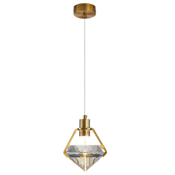 Lámpara colgante moderna de cristal de diamante para comedor, vestíbulo dorado, dormitorio, mesita de noche, luces de suspensión de hierro forjado, iluminación del hogar