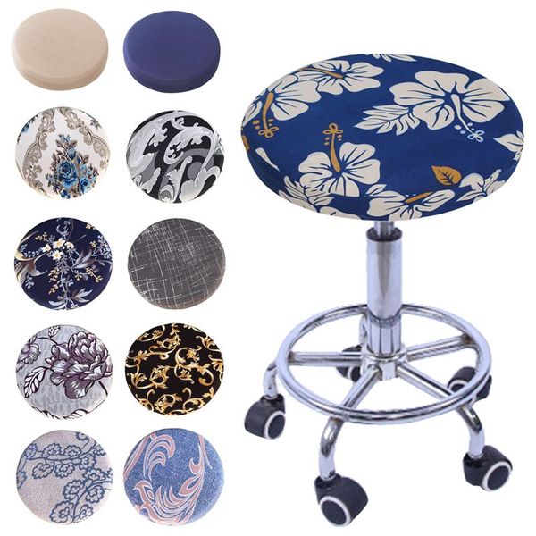 

chair covers printed round stool cover set polyester fiber seat cushion elastic cloth bar home slipcover