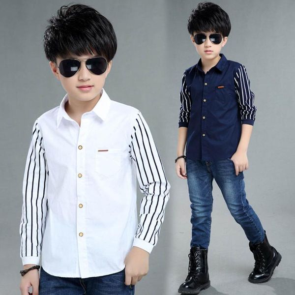 

shirts spring shirt for boys striped patchwork long sleeve children's korean kids clothes 6 8 10 12 14, White;black