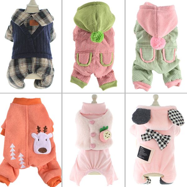 

dog's four legged cotton cloth autumn and winter pet small dog grey teddy cute puppy thickened