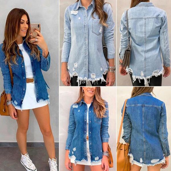 

women's jackets spring clothes for women vintage basic coat denim jacket autumn hole jeans loose fit casual korea overcoat, Black;brown