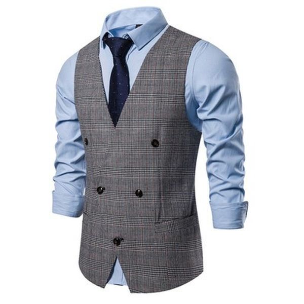 

men's vests color business casual slim fashion men plaid single buttons fit male suit for spring autumn s-3xl, Black;white
