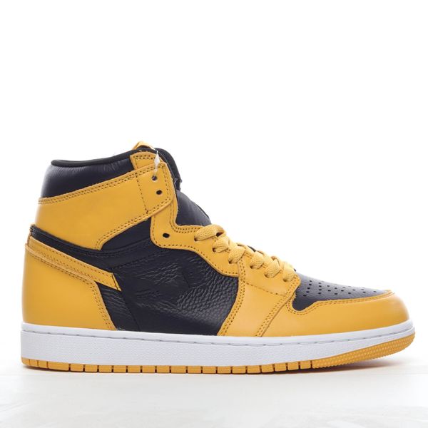 

shoes special version 1 high og pollen basketball jumpman 1s yellow on overlays white across midsole black runs across the tongue