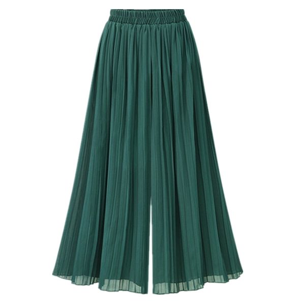 Шифон широкая нога высокая талия подрезанные брюки для женщин повседневные плиссированные летние винтажные Boho женские зеленые брюки Capris B82205A 210416