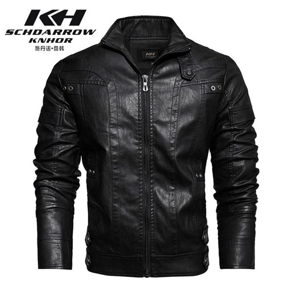 

autumn winter men's motorcycle leather jacket lining with velvet leather coat 211118, Black