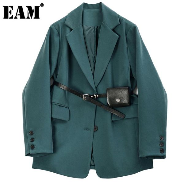 

women's suits & blazers [eam] women blue with bag oversized blazer lapel long sleeve loose fit jacket fashion tide spring autumn 2021 1, White;black