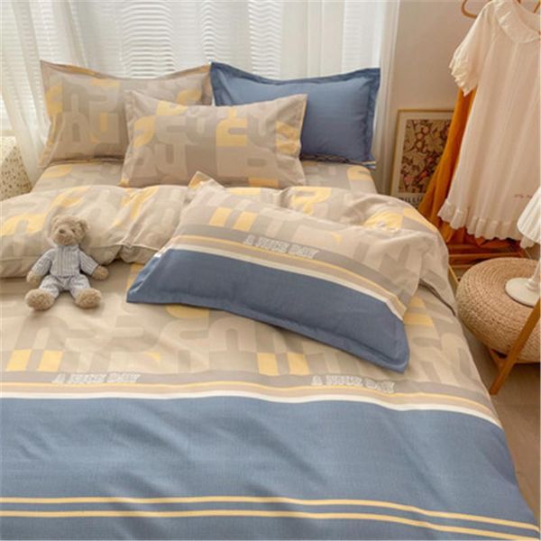 

bedding sets autumn and winter household pure cotton four piece set thickened frosted simple boy modern stripe printing dormitory three