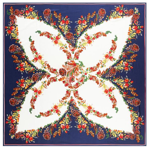 

scarves designer women 130cm bohemian butterfly peony flower scarf lady silk twill large square foulard femme soie, Blue;gray