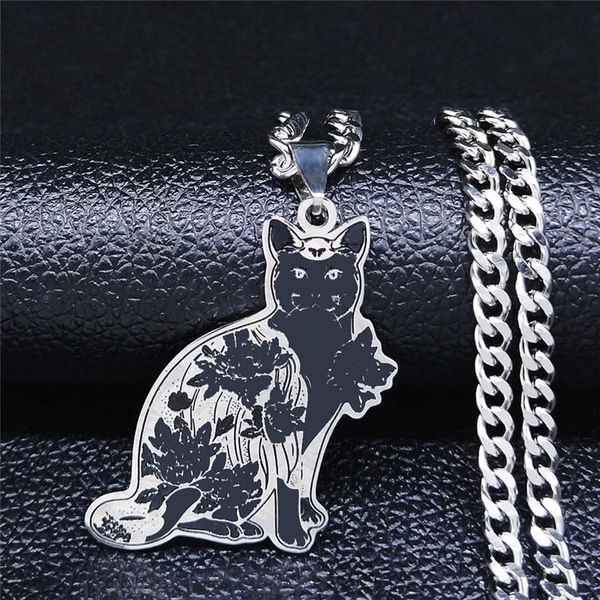

pendant necklaces fashion big cat stainless steel choker necklace for women black silver color statement jewelry colier femme n4032s05