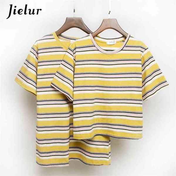 

t shirt women chic hit color yellow striped tee korean summer harajuku hipster loose t-shirt feminina s-l 210426, White
